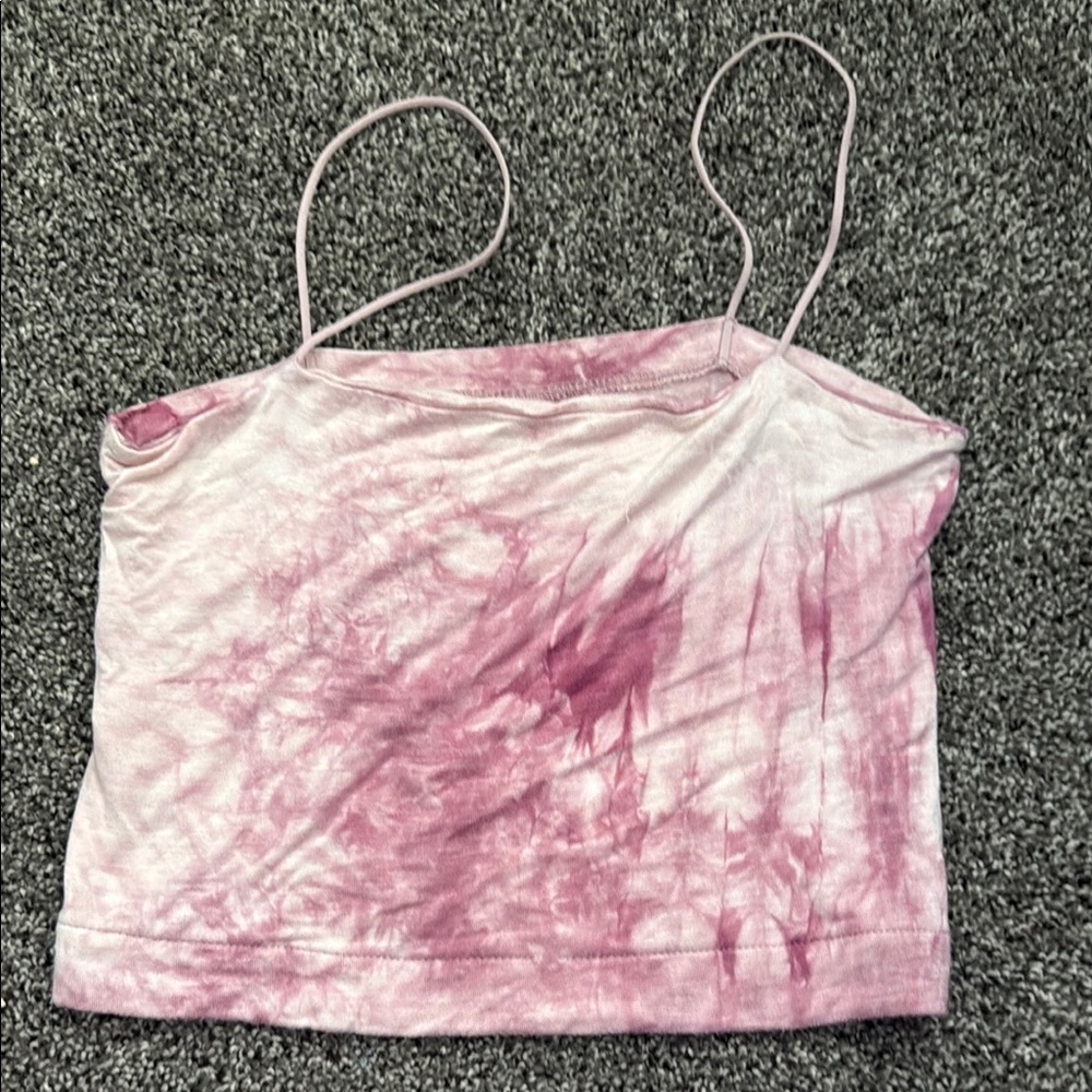 American Eagle Outfitters Pink and White Asymmetrical Crop Camisole